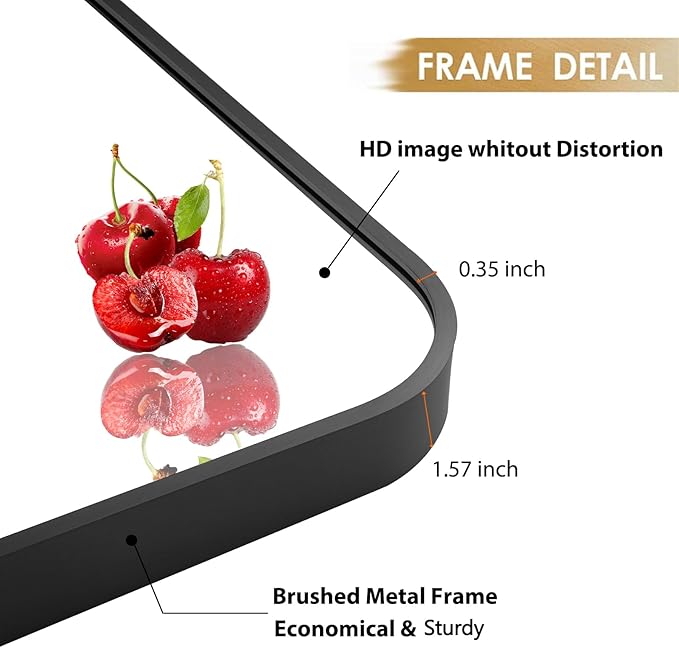 22x30 Inch Black Wall Mirror for Bathroom, Brushed Metal Framed Mirror with Rounded Corner, Rectangle Bathroom Vanity Mirror for Bedroom or Living Room, Horizontal/Vertical
