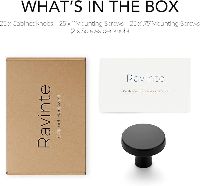 Ravinte 25 Pack Drawer Pulls 1-1/4 Inch Kitchen Cabinet Knobs Solid Round Dresser Drawer Knobs Matte Black Dresser Knobs Drawer Knobs Simple Cabinet Hardware for Cupboard Drawer Pulls