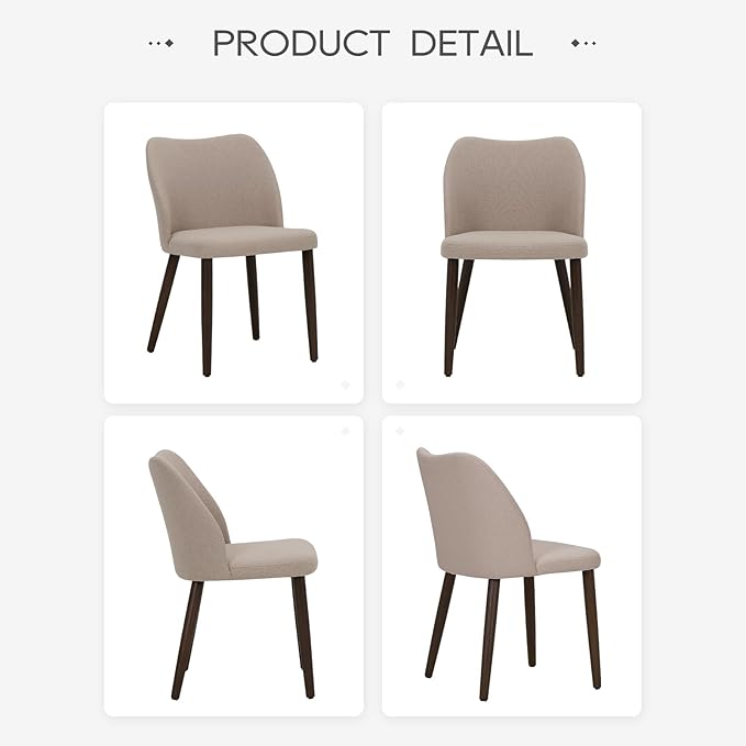 COLAMY Upholstered Dining Chairs Set of 6, Modern Fabric Dining Room Kitchen Side Chair with Padded Seat and Wood Legs for Restaurant/Cafe, Camel