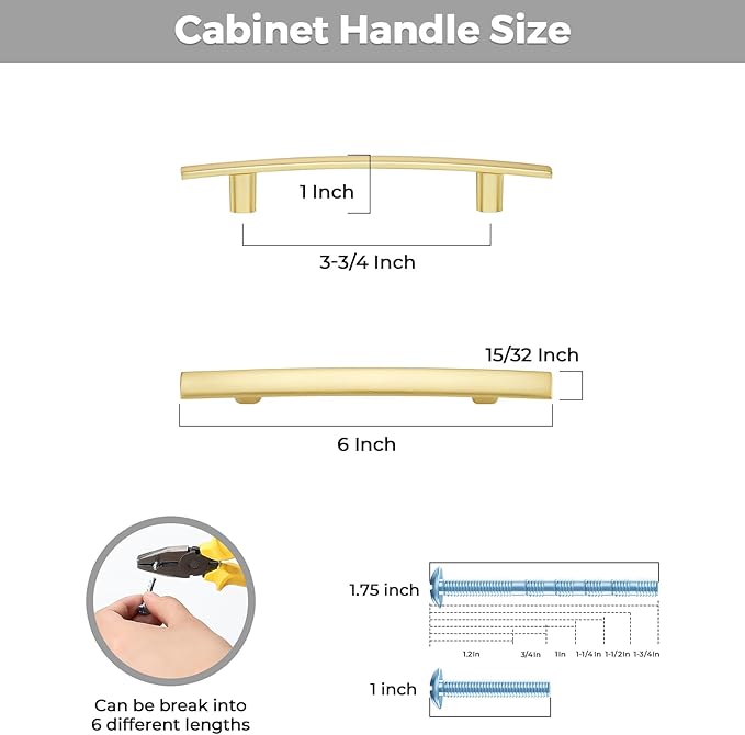 15 Pack Cabinet Handles 3.75" Hole Center - Curved Cabinet Pulls Brushed Brass Drawer Pulls for Kitchen Cupboard Solid Handles for Dresser Drawer Arch Closet Hardware