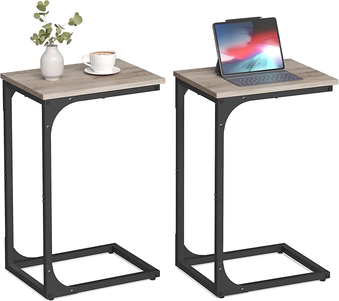 VASAGLE C-Shaped End Table Set of 2, Small Side Table for Couch, Sofa Table with Metal Frame for Living Room, Bedroom, Bedside, Greige and Black