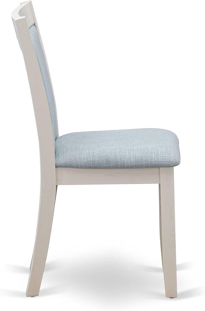 East West Furniture X027MZ015-7 7 Piece Dining Set Consist of a Rectangle Dining Room Table with X-Legs and 6 Baby Blue Linen Fabric Upholstered Parson Chairs, 40x72 Inch, Multi-Color