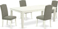 East West Furniture LGEN5-LWH-06 5 Piece Dining Set Includes a Rectangle Dining Room Table with Butterfly Leaf and 4 Dark Shitake Linen Fabric Upholstered Chairs, 42x84 Inch, Linen White