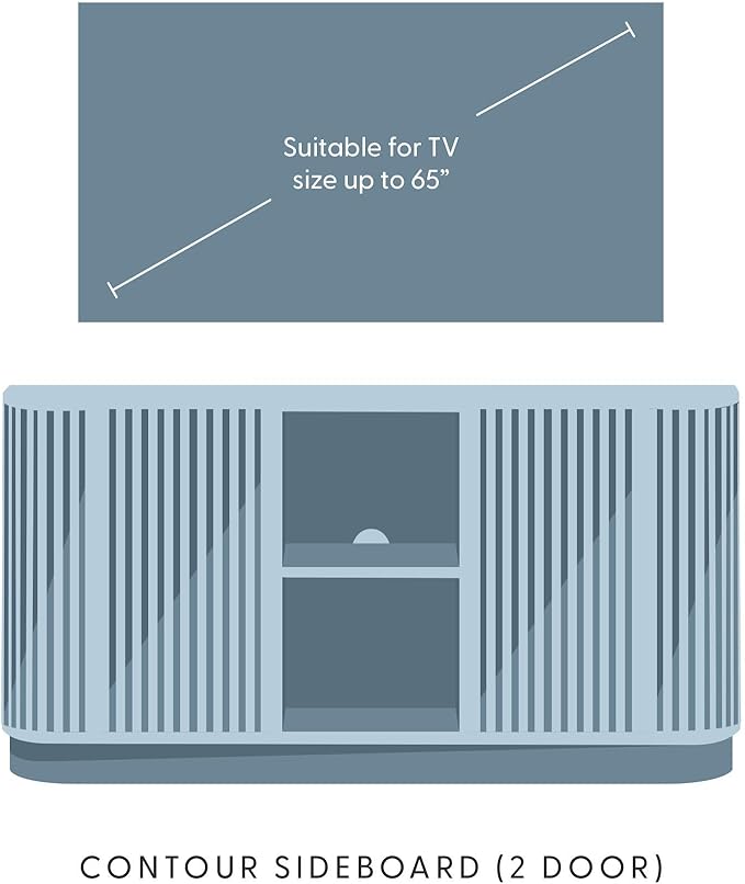 Plank+Beam Contour Wood TV Stand, Two Door Solid Wood Entertainment Console with Storage, 59" L x 16" W x 30" H, Walnut