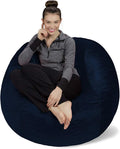 Sofa Sack Bean Bag Chair Cover Only, for Adults and Kids, Without Filling Comfy Fluffy Round or Oval Beanbag Chair Cover Replacement, Lazy Sofa Cover for Reading Chair or Floor Chair, 4-Feet, Navy