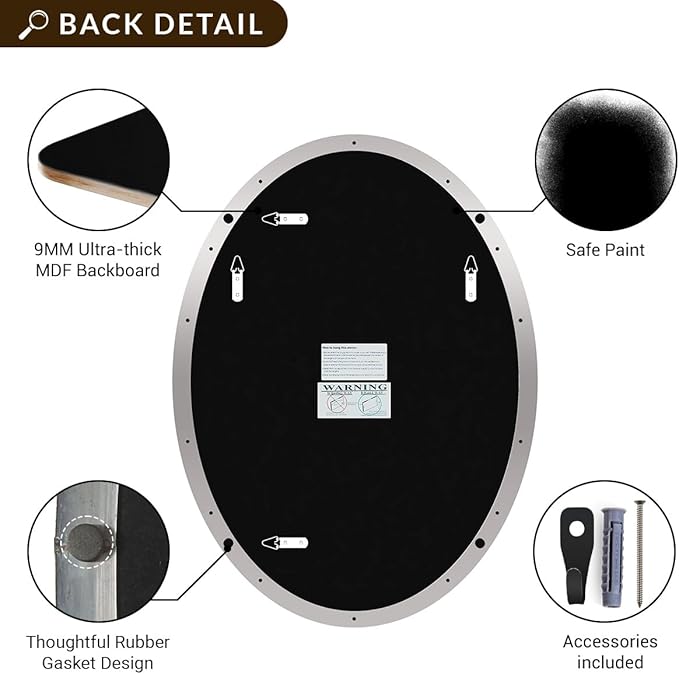 ANDY STAR Chrome Bathroom Mirror, 24x32 Inch Polished Chrome Oval Wall Mirror for Bathroom, Modern Chrome Wall Mirror Pill Shaped Stainless Steel Metal Mirror
