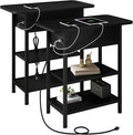 LIDYUK End Table with Charging Station, Set of 2 Flip Top Narrow Side Table for Small Spaces, Nightstands Set of 2 for Bedroom, End Tables Living Room with Storage Shelves, Black