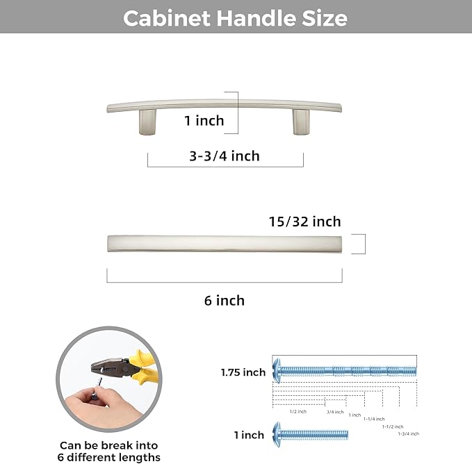 10 Pack Cabinet Handles 3.75" Hole Center - Curved Cabinet Pulls Brushed Nickel Drawer Pulls for Kitchen Cupboard Solid Hardware for Dresser Drawer Arch Hardware