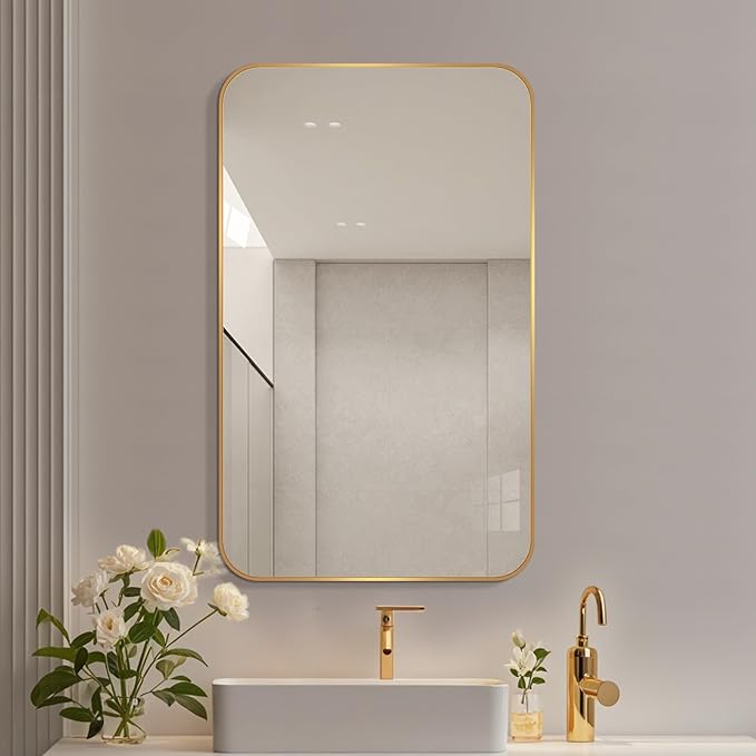 Large Modern Bathroom Mirror with Black Frame, 5mm Copper Free Silver Mirror,Black Frame, Easy Installation (Golden, 30" L x 24" W)