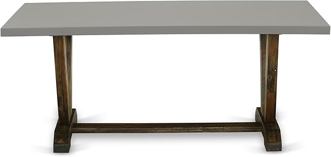 East West Furniture V797MZN32-7 7 Piece Modern Dining Table Set Consist of a Rectangle Wooden Table with V-Legs and 6 Light Beige Linen Fabric Parsons Dining Chairs, 40x72 Inch, Multi-Color