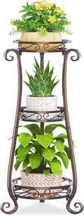 KMOTASUO 3 Tier Metal Plant Stand for Multiple Large Planters Indoor Outdoor Organizer, Heavy Duty Tall Flower Rack for Corner Patio Bathroom Office Corner, Modern Sturdy Vertical Iron Rack, Bronze
