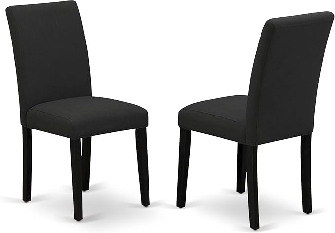 East West Furniture AMAB3-ABK-24 3 Piece Modern Dining Table Set Contains a Round Kitchen Table with Pedestal and 2 Black Color Linen Fabric Upholstered Chairs, 36x36 Inch, Wirebrushed Black