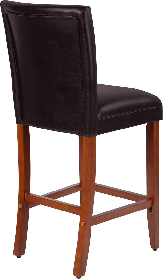 HomePop Home Decor | Classic Counter Height Bar Stools | 29 Inch Bar Stools | Decorative Home Furniture (Brown Faux Leather) Single Pack