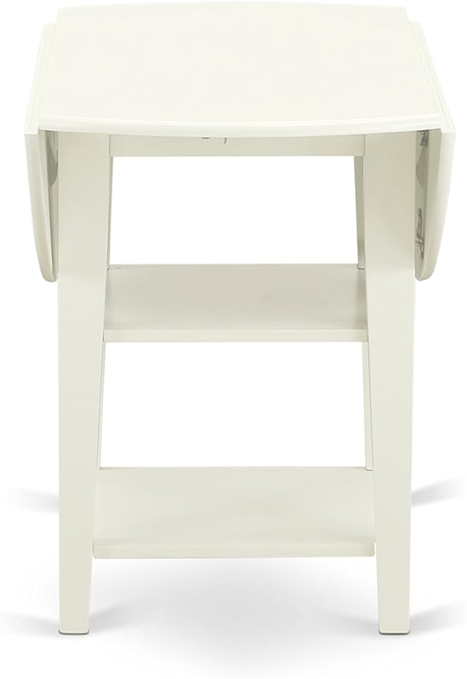 East West Furniture SUAD3-LWH-LC 3 Piece Dining Set Contains a Round Dining Room Table with Dropleaf & Shelves and 2 Faux Leather Upholstered Chairs, 42x42 Inch, Linen White