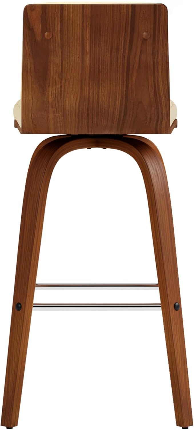 Armen Living Vienna 26" Swivel Counter Stool in Walnut Wood Finish with Cream Faux Leather - Set of 3