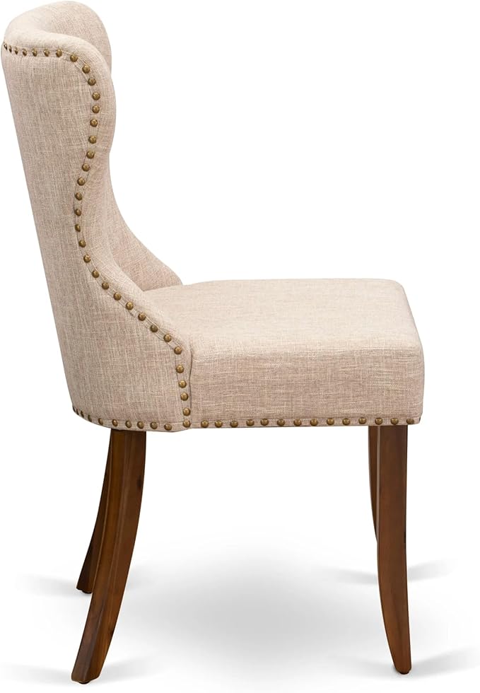 East West Furniture AMSI3-AWA-04 3 Piece Dining Set for Small Spaces Contains a Round Kitchen Table with Pedestal and 2 Light Tan Linen Fabric Parson Chairs, 36x36 Inch, Walnut