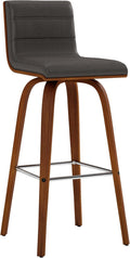 Armen Living Vienna Mid-Century Modern 30" Bar height Barstool Faux Leather Wood Finish, Grey/Walnut