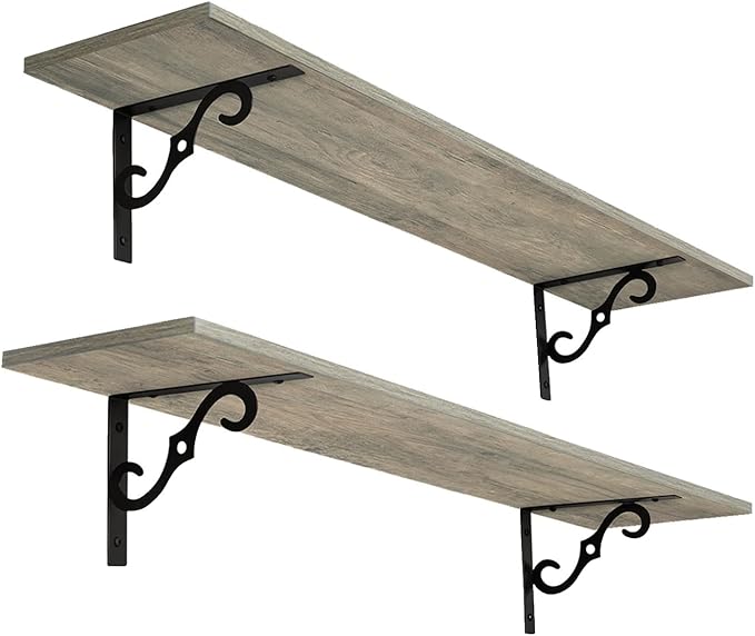 DINZI LVJ Long Wall Shelves, 39.4 Inch Large Floating Shelves Set of 2, Wide Display Shelf Wall Mounted with Brackets, Easy Hanging for Living Room, Toilet, Office, Bedroom, Gray Wash