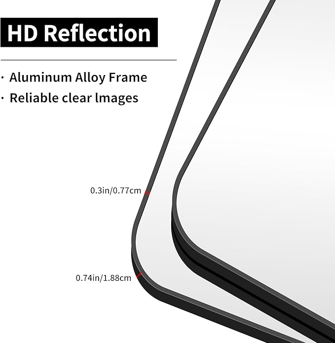Bathroom Mirror, 42x42 inch Black Square Wall Mirror, Rounded Corner Aluminum Metal Frame Vanity Mirror, Large Wall Mounted Mirrors for Over Sink Bedroom Living Room Entryway