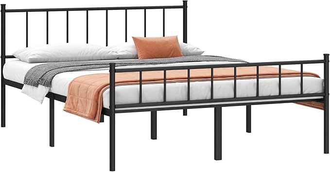 King Bed Frame-Classic Metal Platform Bed Frame,Mattress Foundation with Steel Slat Support,Under Foundation Storage,No Box Spring Needed, Easy Assembly, King Size