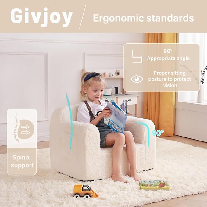 Toddler Chair Plush Couch, Comfy Kids Sofa Lounger for Bedroom, Convertible Couch for Girls & Boys, Reading Chair