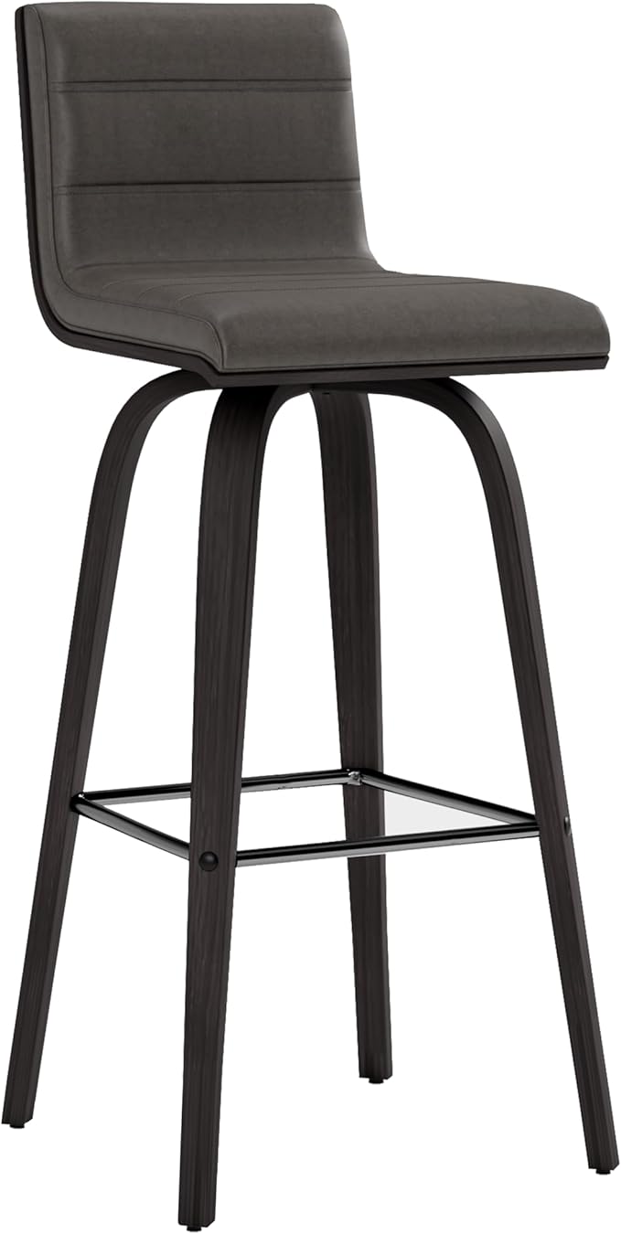 Armen Living size color options Vienna 30" Bar Height Barstool Brushed Wood Finish Faux Leather, Grey/Black