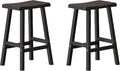 24" H Bar Stools Set of 2 - Classic Saddle Seat with Footrest, Resin Kitchen Counter Stool, Anti-Slip & Waterproof - Tall Barstools for Bar, Kitchen, Dining Room, Lounge - Black