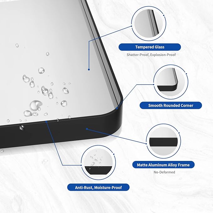 WEER Black Metal Frame Bathroom Mirror, 55x30 Inch Black Bathroom Vanity Mirror for Over Sink Wall, Rounded Rectangle Matte Black Mirror, Anti-Rust, Tempered Glass, Hangs Horizontally or Vertically