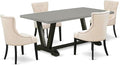 East West Furniture V697FR102-5 5 Piece Dining Set Includes a Rectangle Dining Room Table with V-Legs and 4 Light Beige Linen Fabric Upholstered Chairs, 40x72 Inch, Multi-Color
