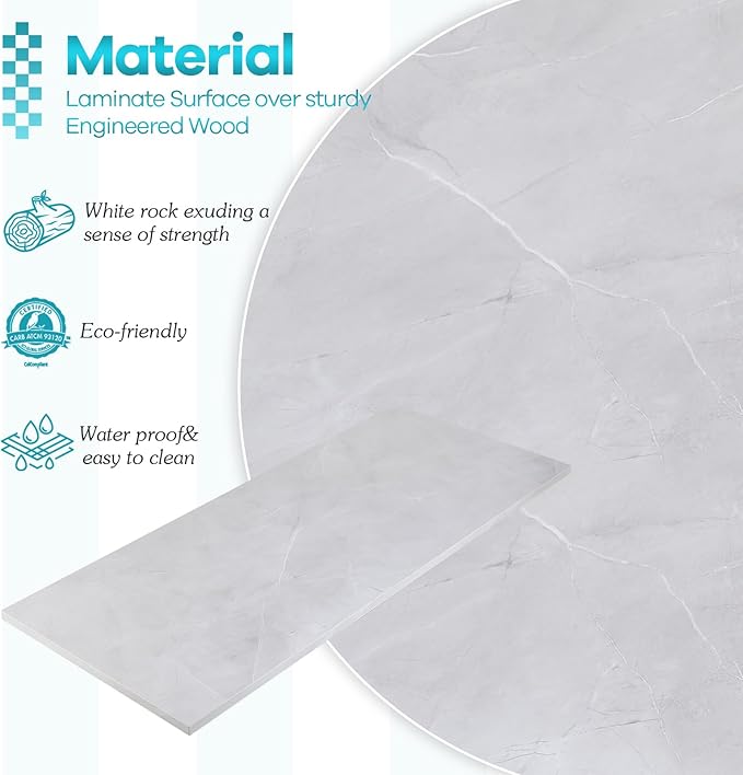 Kaboon Universal Tabletop 36"x20", Solid One-Piece Melamine Table Top, Double L-Desk Floating Desk DIY, Home and Office Countertop, White Rock