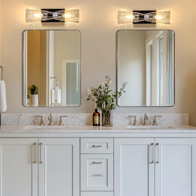 ANDY STAR Brushed Nickel Mirror for Bathroom, 22"x30" Silver Metal Frame Wall Mirror, Rectangular Stainless Steel Rounded Corner Mirror with 1’’ Deep Set Design Hangs Horizontal Or Vertical
