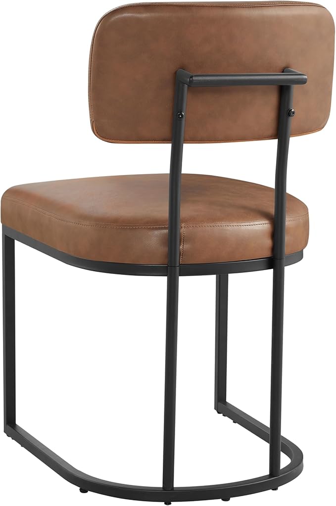 Dining Chairs Set of 6, Upholstered Modern Kitchen Chairs with Ergonomic Backrest, Faux Leather Cushion Seat & Metal Legs for Living Room, Restaurant, and Café, Brown, 2 Boxs