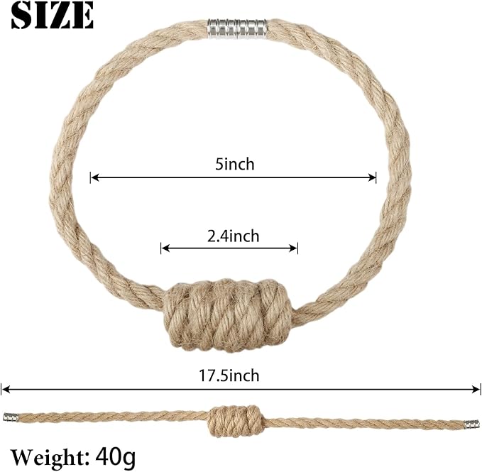 BEL AVENIR Magnetic Jute Curtain Tiebacks, Decorative Drapery Holdbacks Bohemian Style Woven Tie-Backs with Exquisite Knot (Jute, 6 Pack)