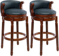 Cow top Leather Wooden Bar Stools, 26" Counter Height Bar Chair with Back, 180 Degrees Swivel Barstools Chair for Home Kitchen Counter,Dining Room, Restaurant
