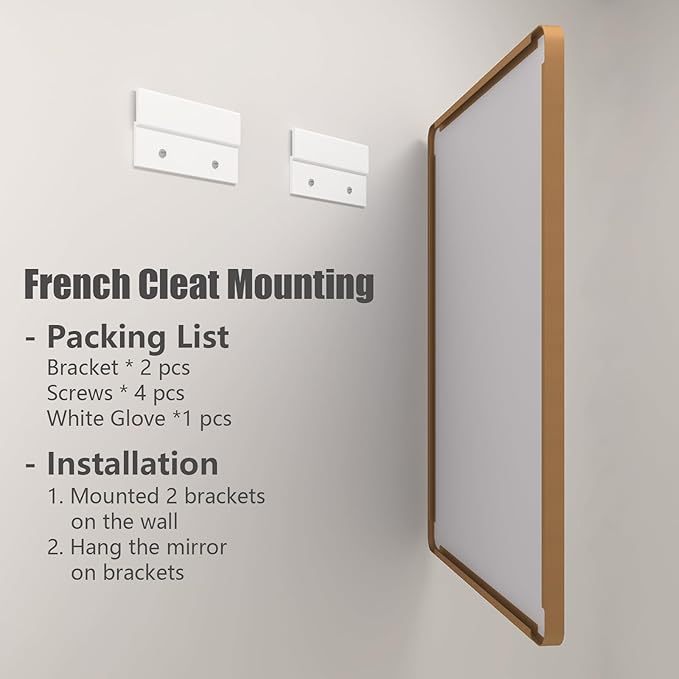 55x30 Gold Bathroom Mirror, Brushed Metal Frame Gold Vanity Mirror, Large Rectangle Mirror for Wall, Rounded Corner, Shatterproof, Anti-Rust (Horizontal/Vertical)