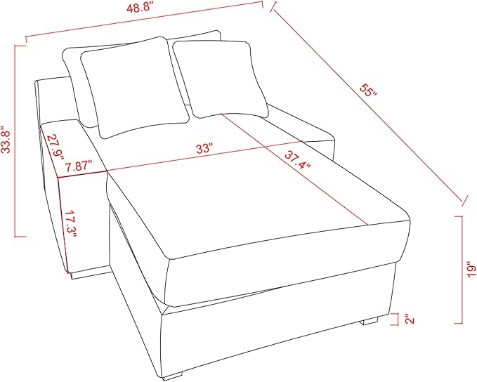 48.8" W Oversized Chaise Daybed Lounge Sleeper Chair Bed for Living Room Reading Bedroom, Indoor Cloud Chaise Sofabed Plush Corduroy Upholstered Sleeper Couch W/3 Pillows for Home/Apartment