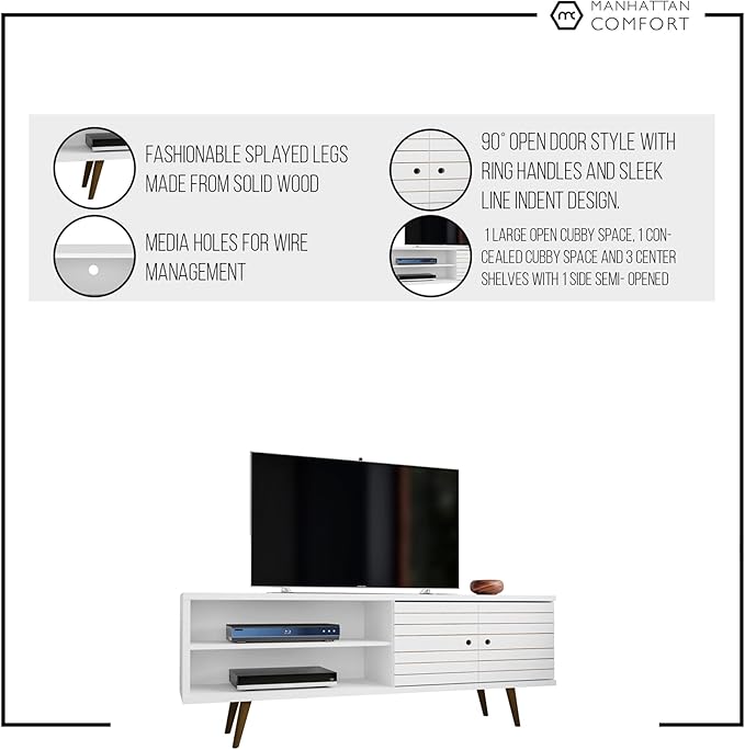 Manhattan Comfort Liberty Mid Century Modern TV Stand for Televisions up to 60 Inches, Bedroom and Living Room Entertainment Center with Storage, Shelves, and Cabinet, 63" Wide, Brown/3d Print