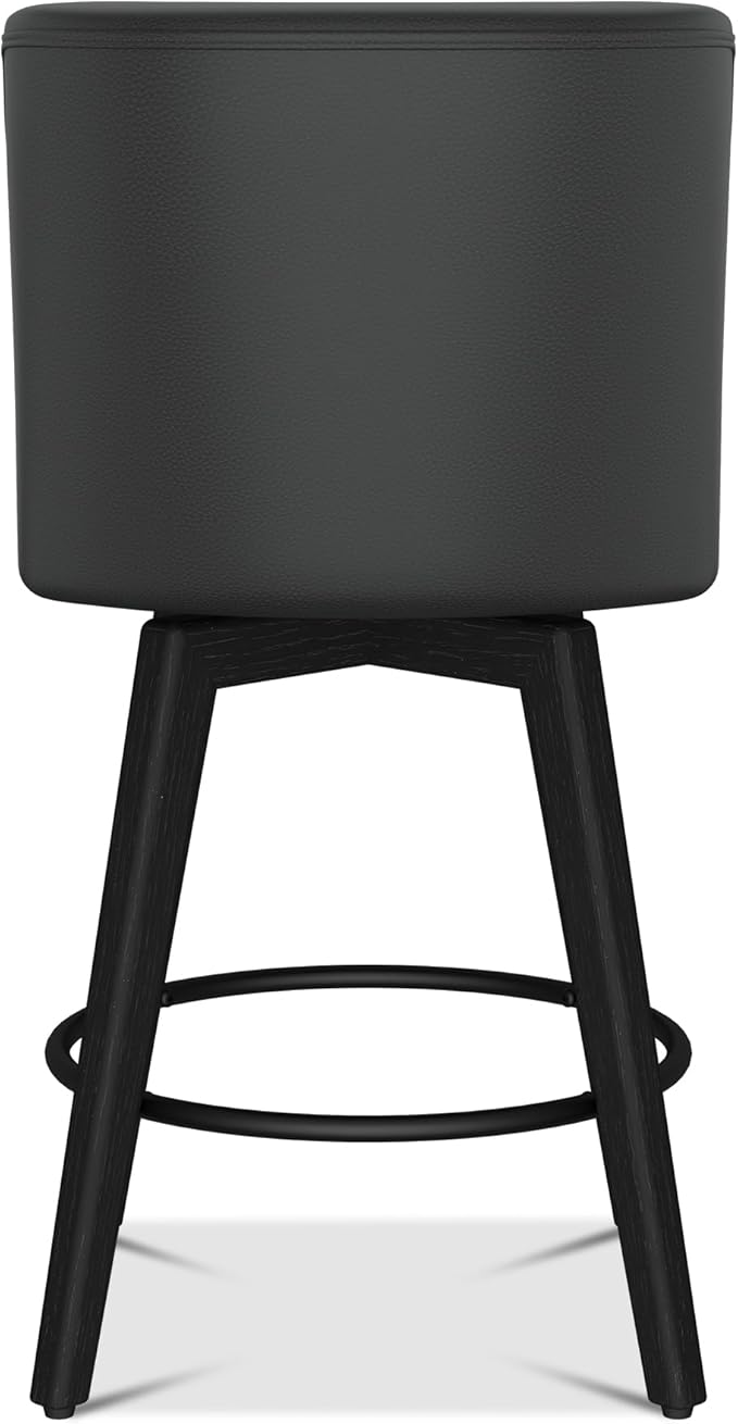 Counter Height Bar Stools Set of 4, Modern Swivel Barstools with Back and Wood Legs, Faux Leather Upholstered Bar Chairs, 26" H Kitchen Counter Stools, Kitchen Island Home Bar, Black Grey