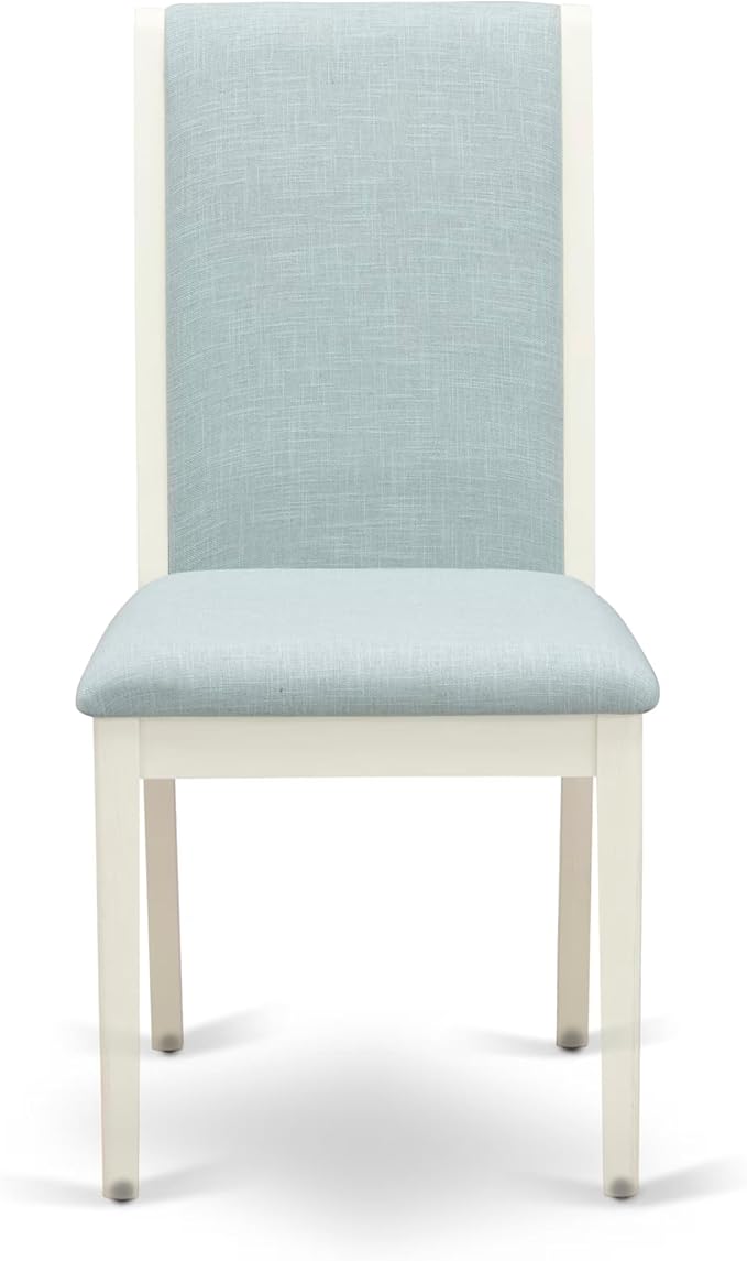East West Furniture V097LA015-9 9 Piece Kitchen Table & Chairs Set Includes a Rectangle Dining Table with V-Legs and 8 Baby Blue Linen Fabric Parson Chairs, 40x72 Inch, Multi-Color