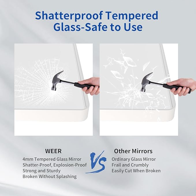 WEER White Bathroom Mirror 22X30 Inch, Rounded Rectangle White Metal Frame Mirror, Matte White Bathroom Vanity Mirror with Tempered Glass, Anti-Rust, Hangs Horizontally or Vertically