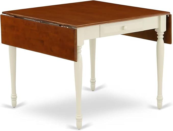 East West Furniture MZDA3-WHI-W 3 Piece Dining Table Set for Small Spaces Contains a Rectangle Dining Room Table with Dropleaf and 2 Wooden Seat Chairs, 36x54 Inch, Buttermilk & Cherry