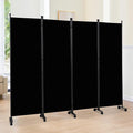 Room Divider 6FT Room Partition with Lockable Wheels,4 Panel (Thicked Metal Base) Room Dividers, Freestanding Indoor Folding Privacy Screens, Portable Fabric Wall Divider for Room Separation, Black