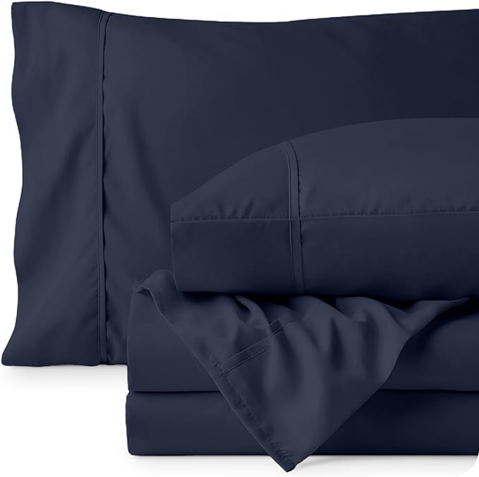 Bare Home Ultra-Soft Queen Sheet Set - Luxury 1800 - Hydro-Brushed - Deep Pockets - Easy Fit - 4 Piece Set - Bed-ding Sheets & Pillowcases (Queen, Midnight Blue)