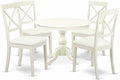 East West Furniture HBBO5-LWH-C 5 Piece Modern Dining Table Set Includes a Round Wooden Table with Pedestal and 4 Linen Fabric Kitchen Dining Chairs, 42x42 Inch, Linen White