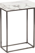 Kate and Laurel Karlsen Modern Faux Marble and Metal Narrow Side Table, 16 x 8 x 24, White and Gray Gunmetal, Minimal Slim End Table for Use as Bedroom Nightstand or Entryway Accent