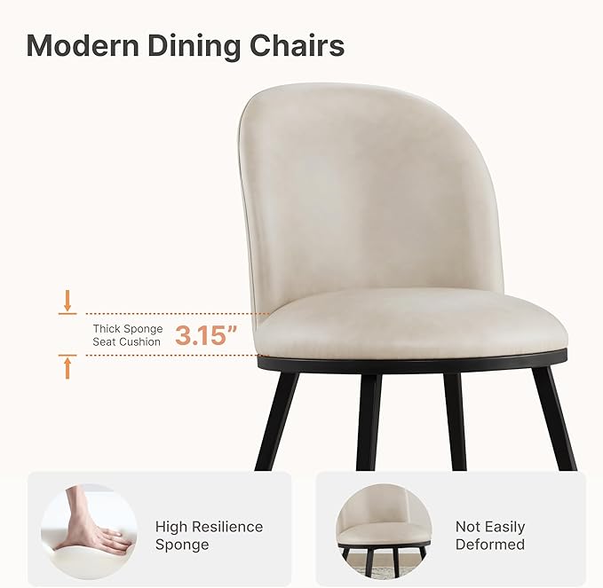 Dining Chairs Set of 4, Faux Leather Upholstered Dining Room Chairs with Ergonomic Backrest & Metal Legs, Modern Kitchen Side Chairs for Home, Restaurant, and Café, Beige, 2 Boxs