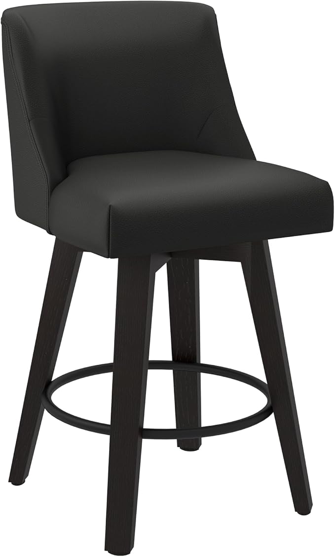 Counter Height Swivel Bar Stools Set of 4, 26 Inch Bar Stools with Footrest, Faux Leather Upholstered Barstools with Back and Solid Wood Legs for Kitchen Island, Dining Room,Pub,Black