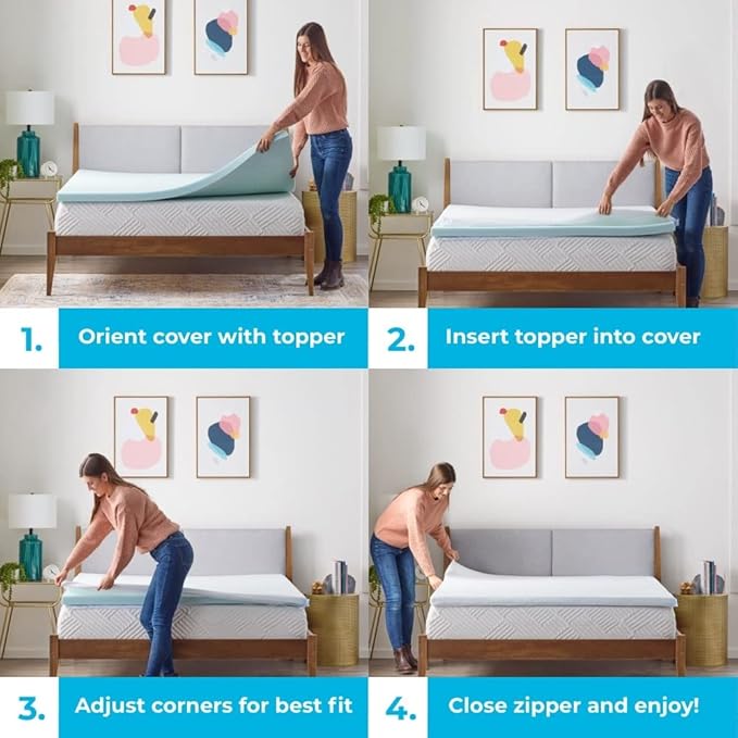 Linenspa 2 Inch Gel Swirl Memory Foam Mattress Topper with Machine-Washable-Cover