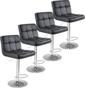 Sweetcrispy Bar Stools Set of 4, Armless PU Leather Adjustable Swivel Barstools, Hydraulic Kitchen Counter Height Thickened Seat Cushion Square Island Countertop Chairs with Back - Modern Black