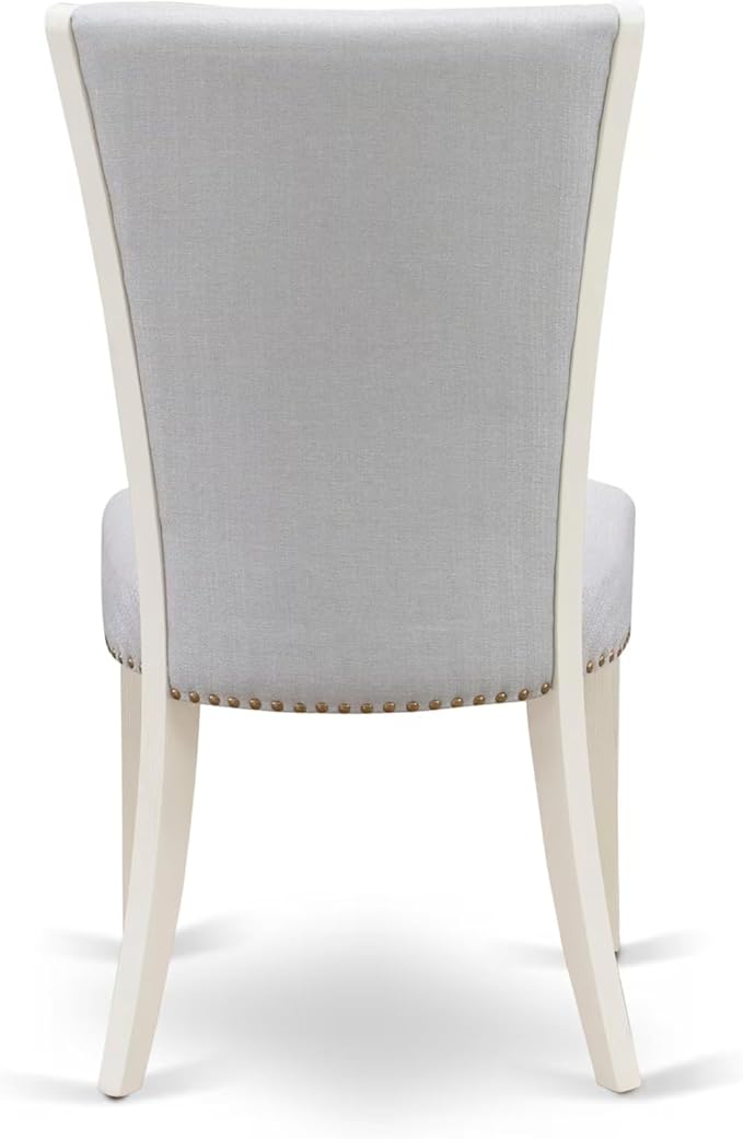 East West Furniture V097VE005-7 7 Piece Modern Dining Table Set Consist of a Rectangle Wooden Table with V-Legs and 6 Grey Linen Fabric Parson Dining Chairs, 40x72 Inch, Multi-Color